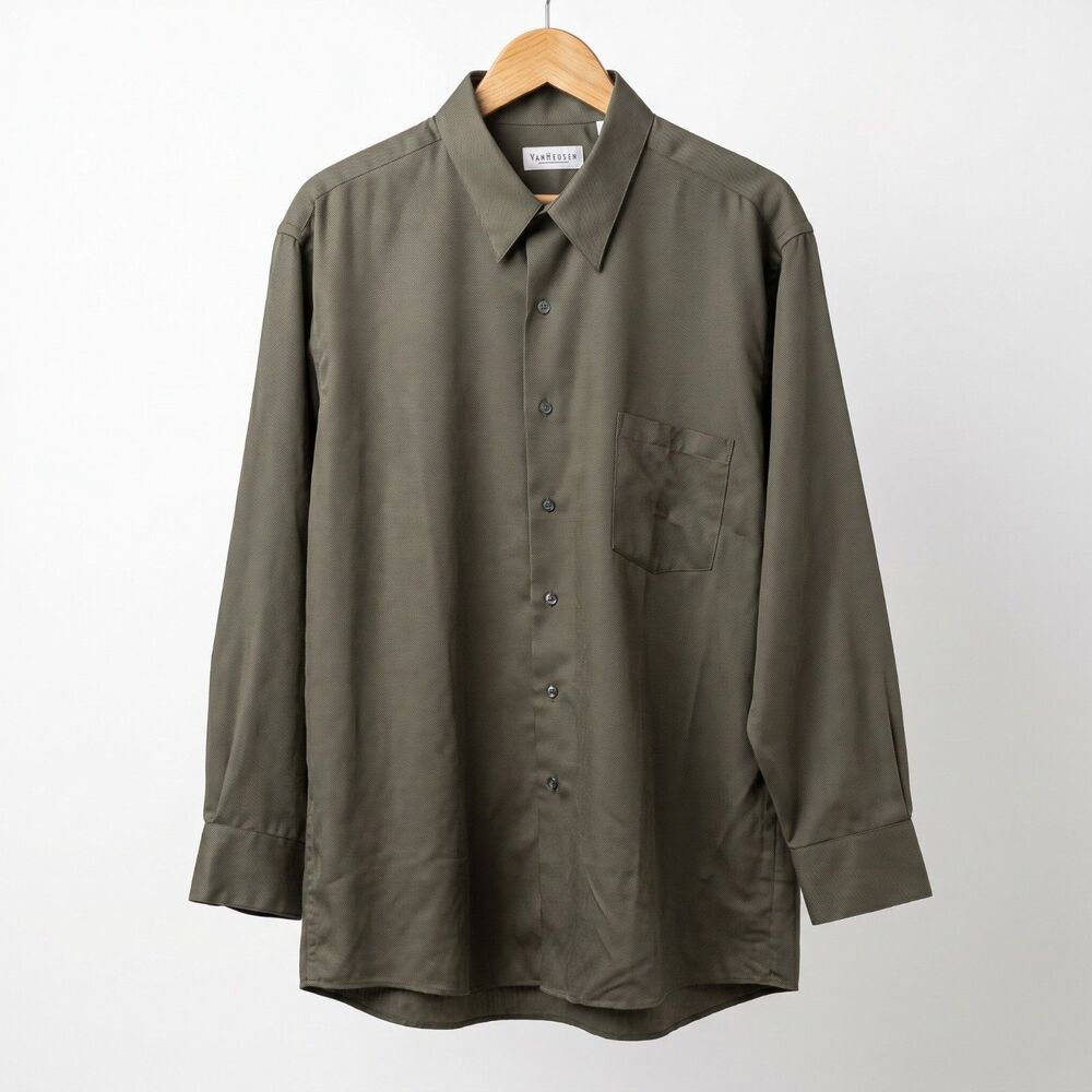 Van Heusen Super Silk Olive Green Button Down Dress Shirt Men's XL 17 32/33